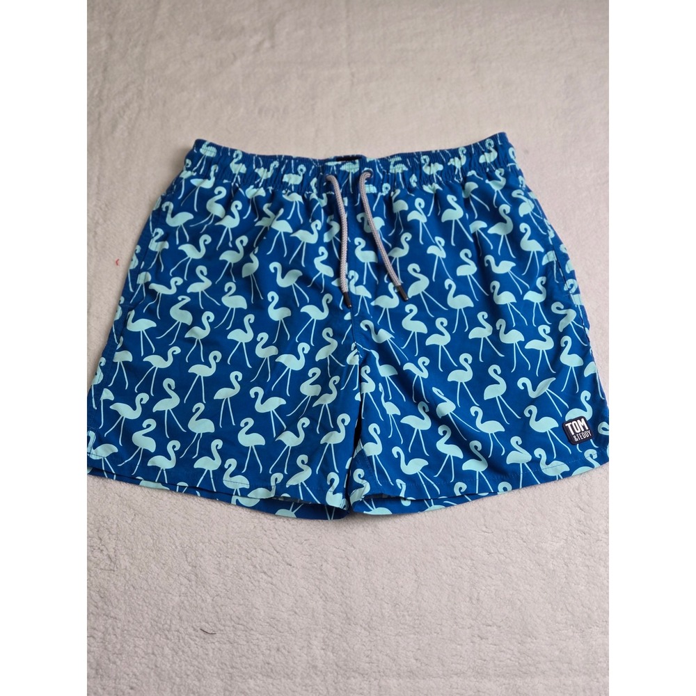 Tom & Teddy‎ Mens Flamingo Print Swim Trunks Blue Microfiber Size M